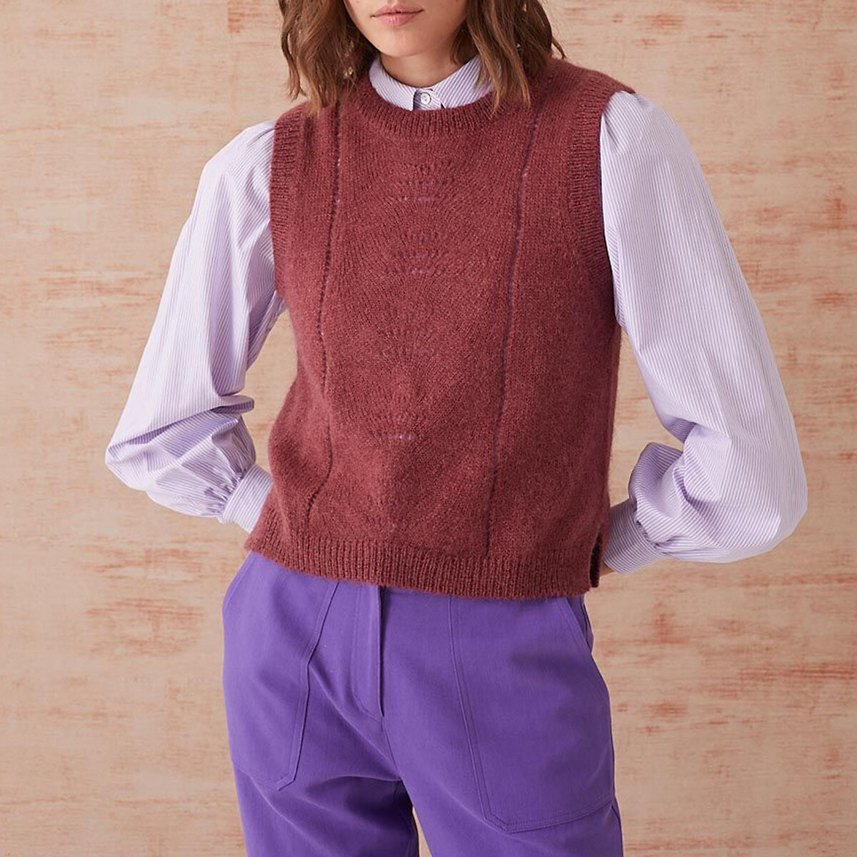 brown sleeveless jumper