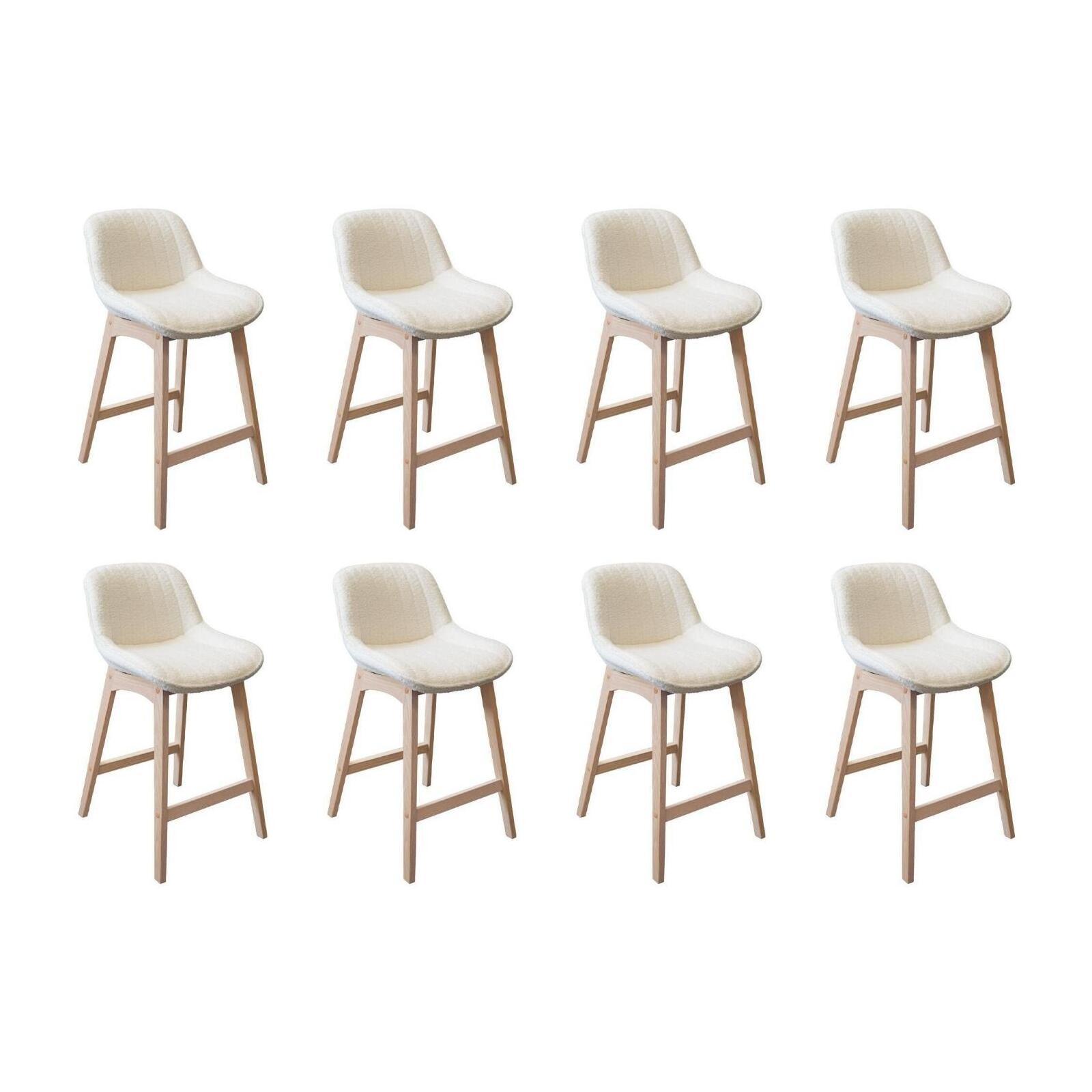 Lot de chaises d'îlot et bar en chêne et assise tissu bouclette 65cm MILK | Lot de 8, MOB IN