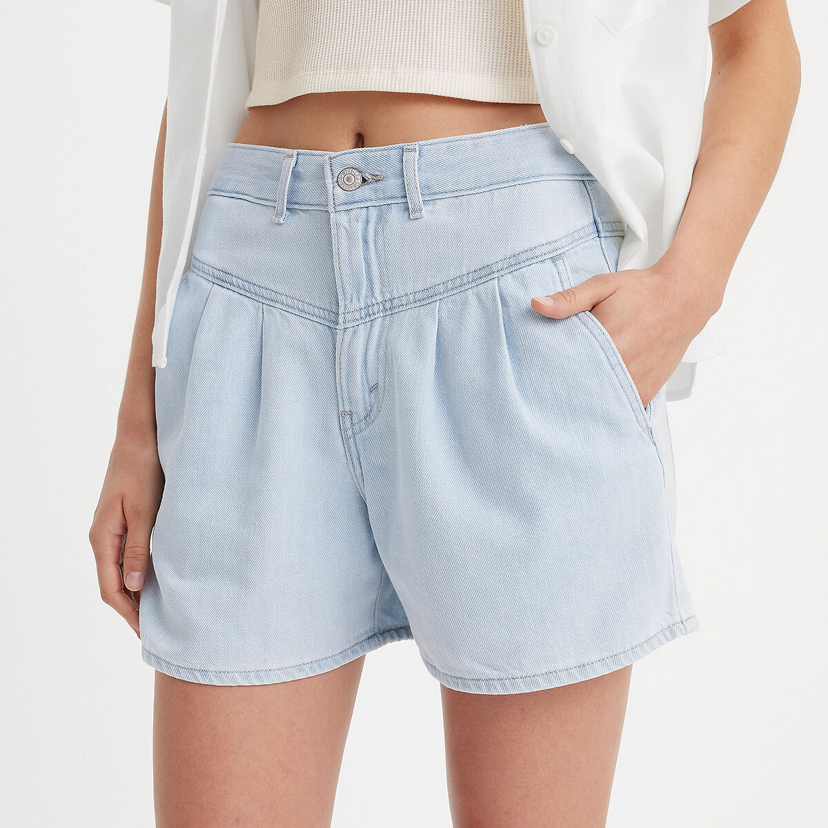 Image of Featherweight Denim Mom Shorts with High Waist