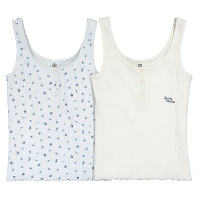 Pack of 2 Vest Tops in Ribbed Fabric, 10-18 Years LA REDOUTE COLLECTIONS