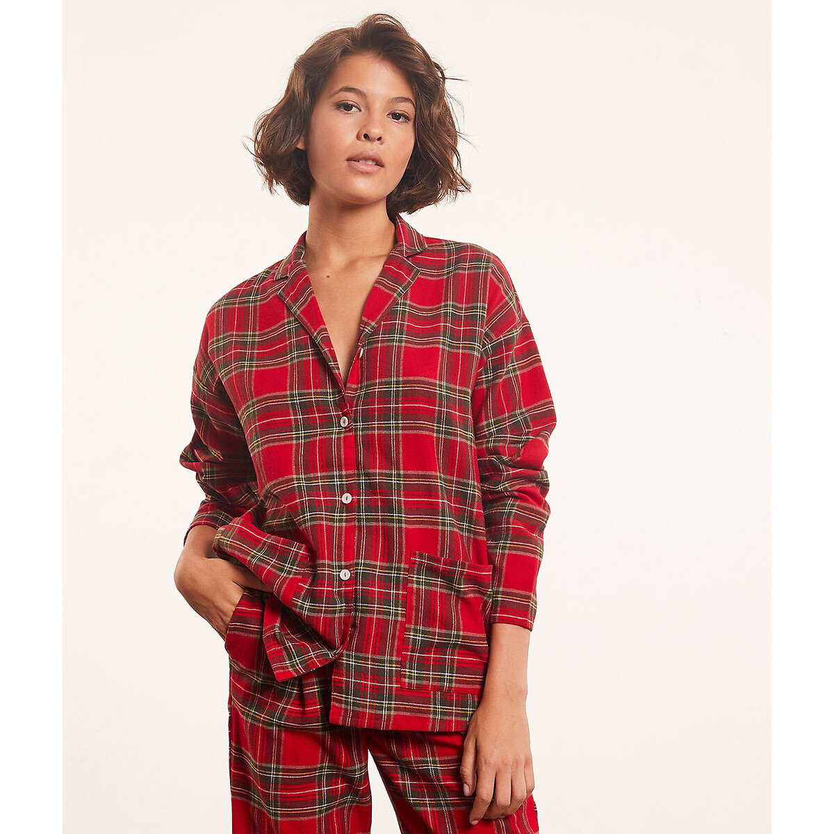 Tam cotton pyjama top in checked print , red, Etam | La Redoute