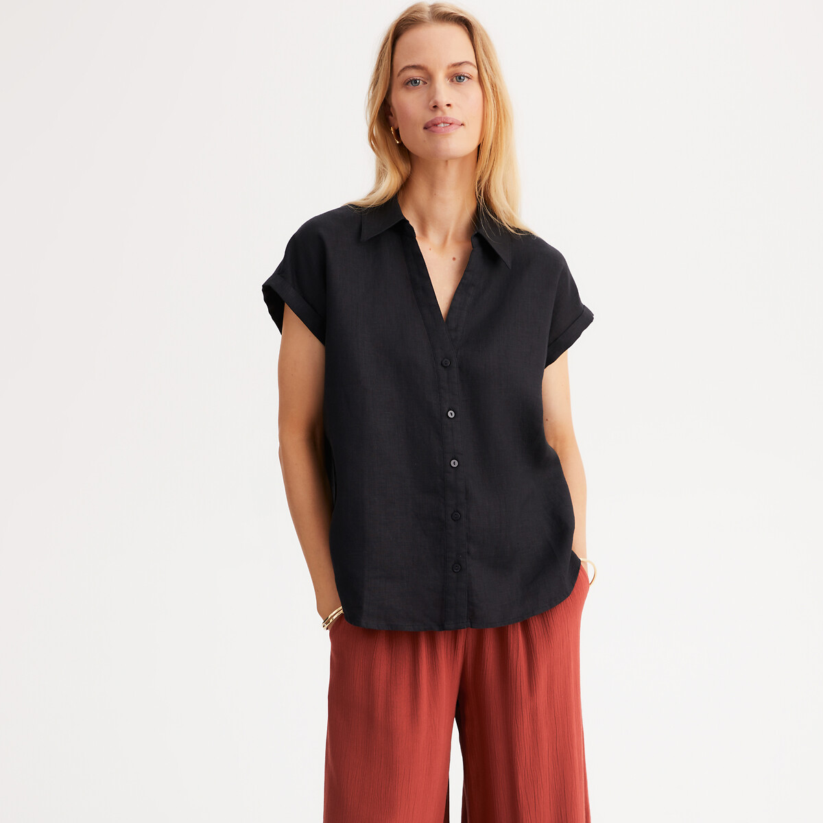 Chemisier ANNE WEYBURN Blanc Cassé Brodé - Taille 50, Manches Longues, Occasion TBE