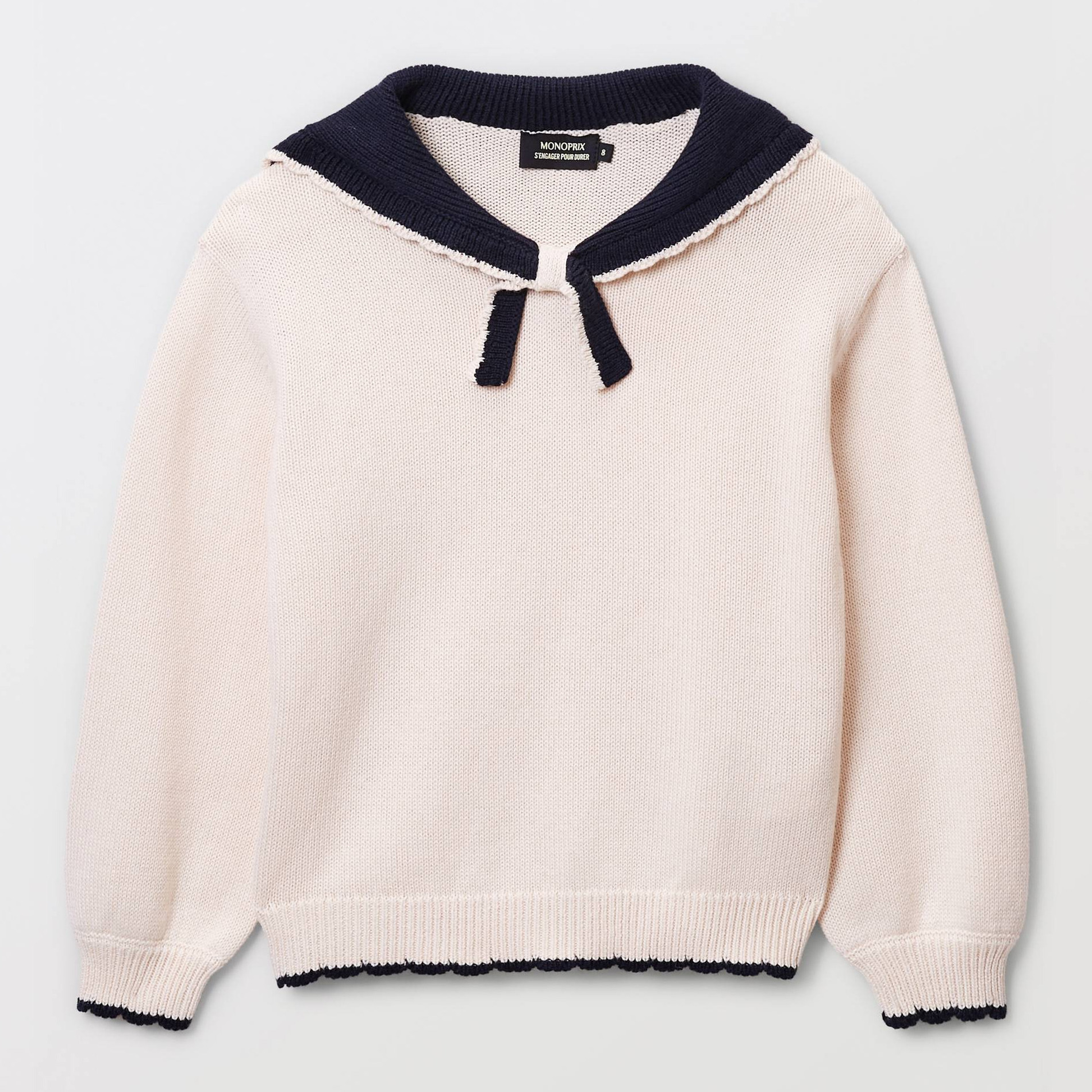 Pull col marin en laine et coton, MONOPRIX