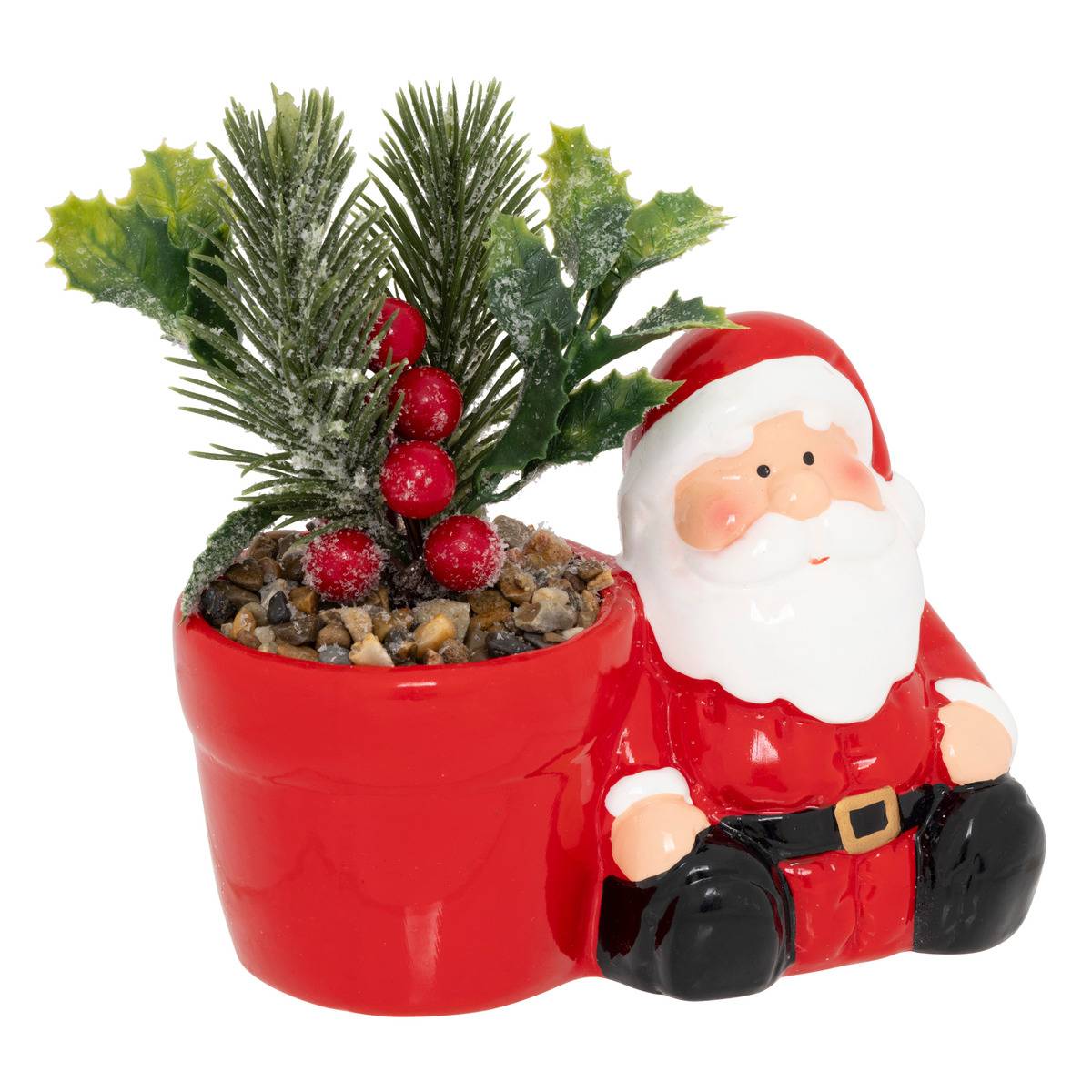 Plante en pot Père Noël et bonhomme de neige H. 13 cm, FEERIC LIGHTS & CHRISTMAS