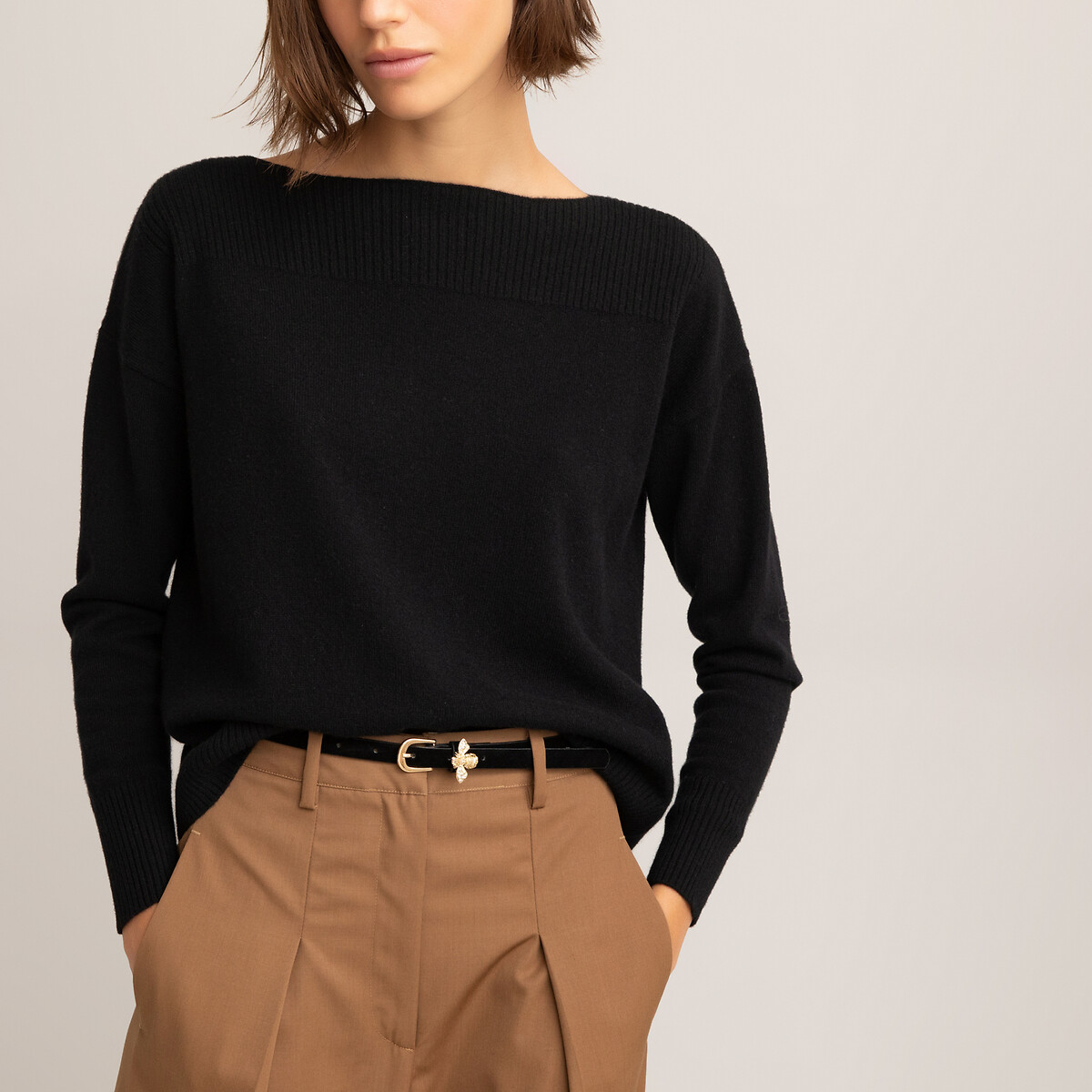 Cashmere Fine Knit Jumper with Boat Neck