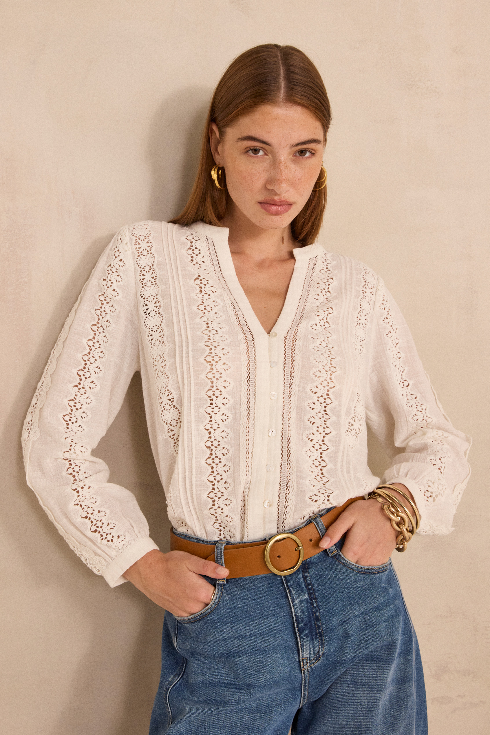 Blouse brodée à manches longues en coton MAGUY, Maison 123
