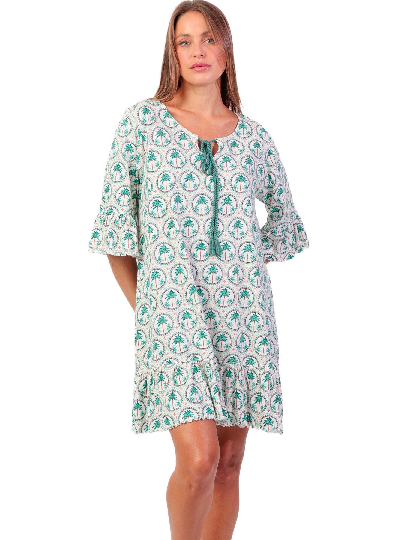 Chemise de nuit manches mi-longues Palm Mosaic, ADMAS