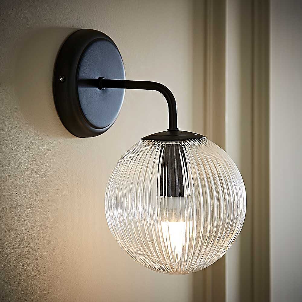 Kemp Wall Light with Ribbed Glass Globe Shade, SO'HOME