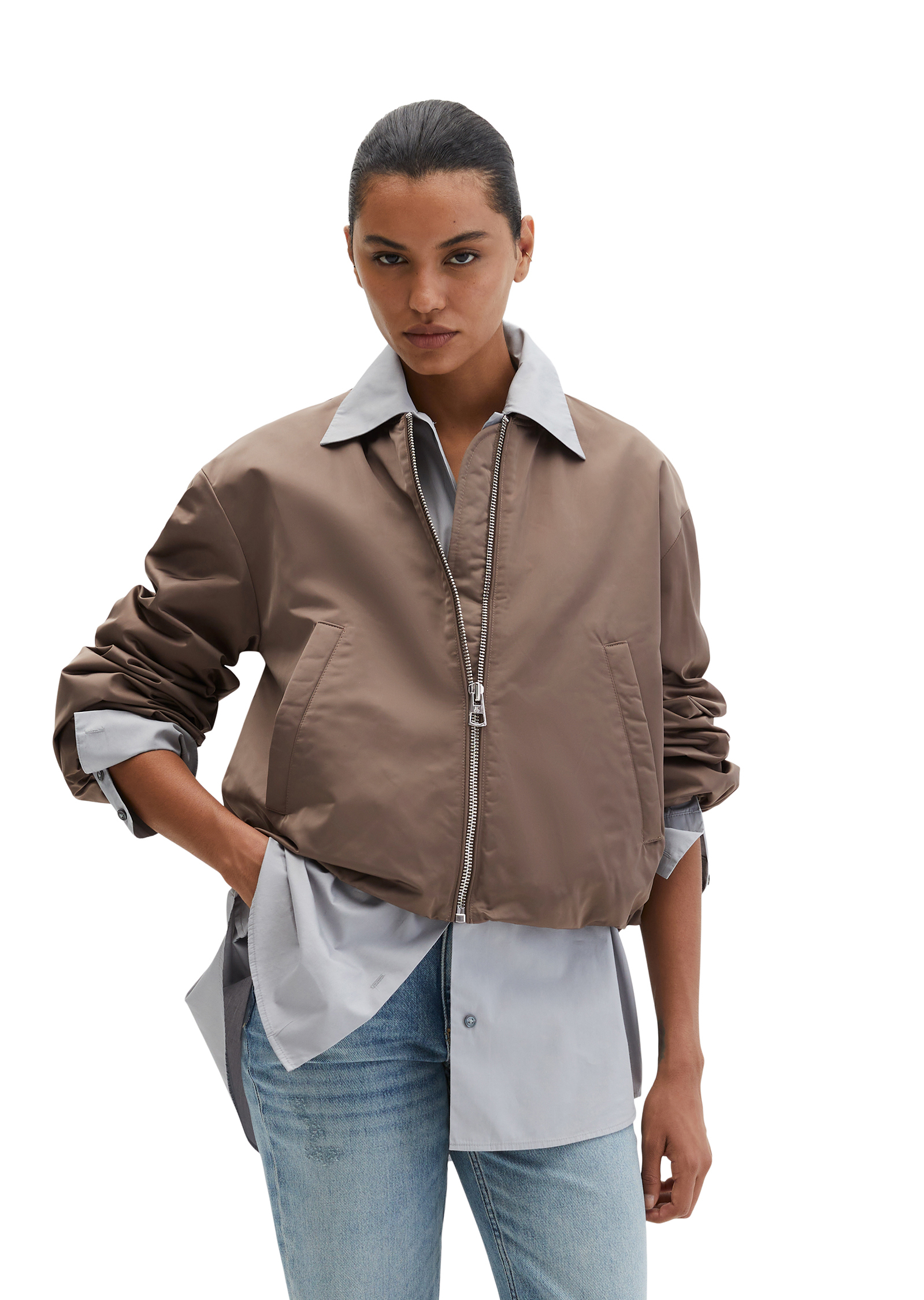 Blouson style aviateur regular cropped en polyester recyclé, MARC O'POLO