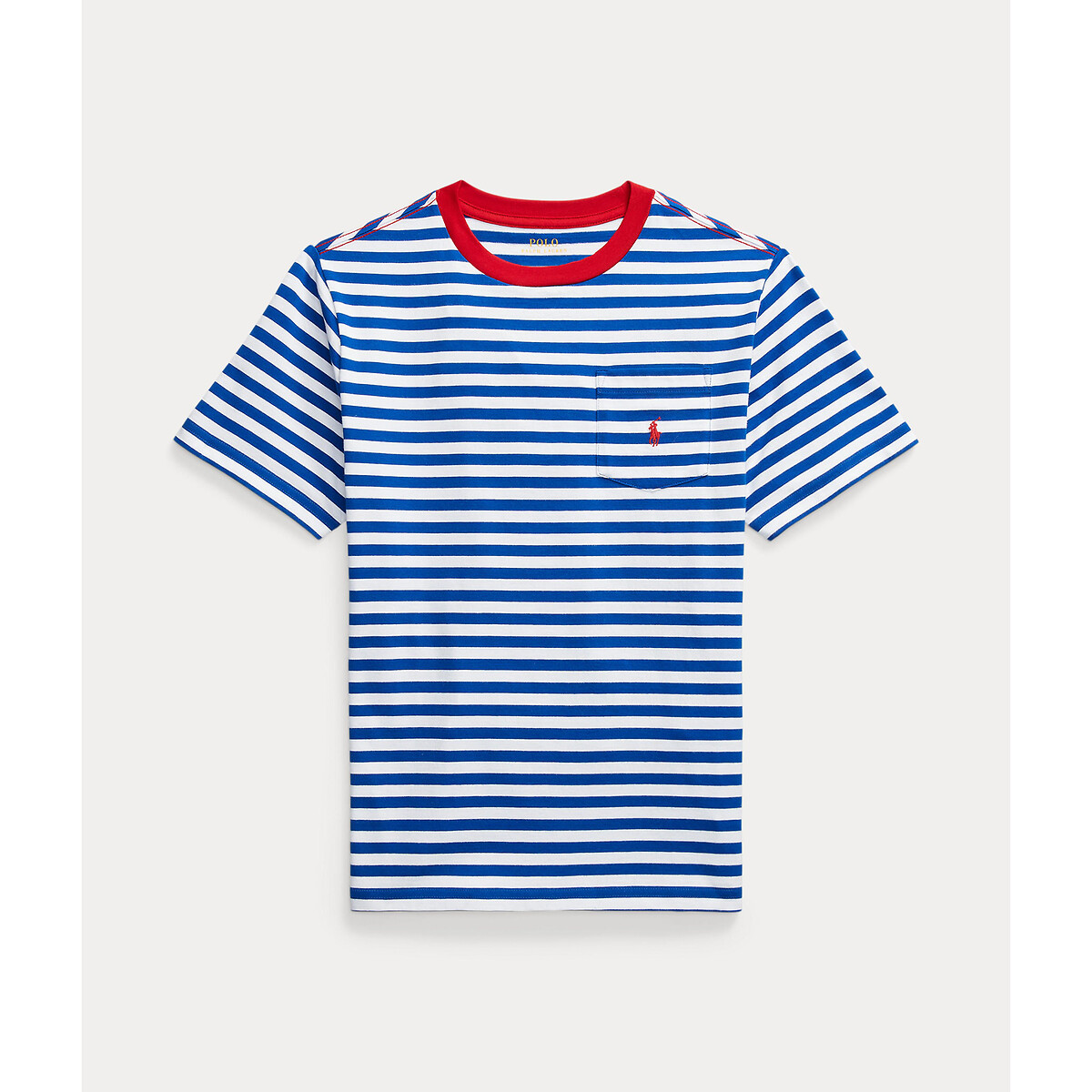 Image of Striped Cotton T-Shirt with Short Sleeves