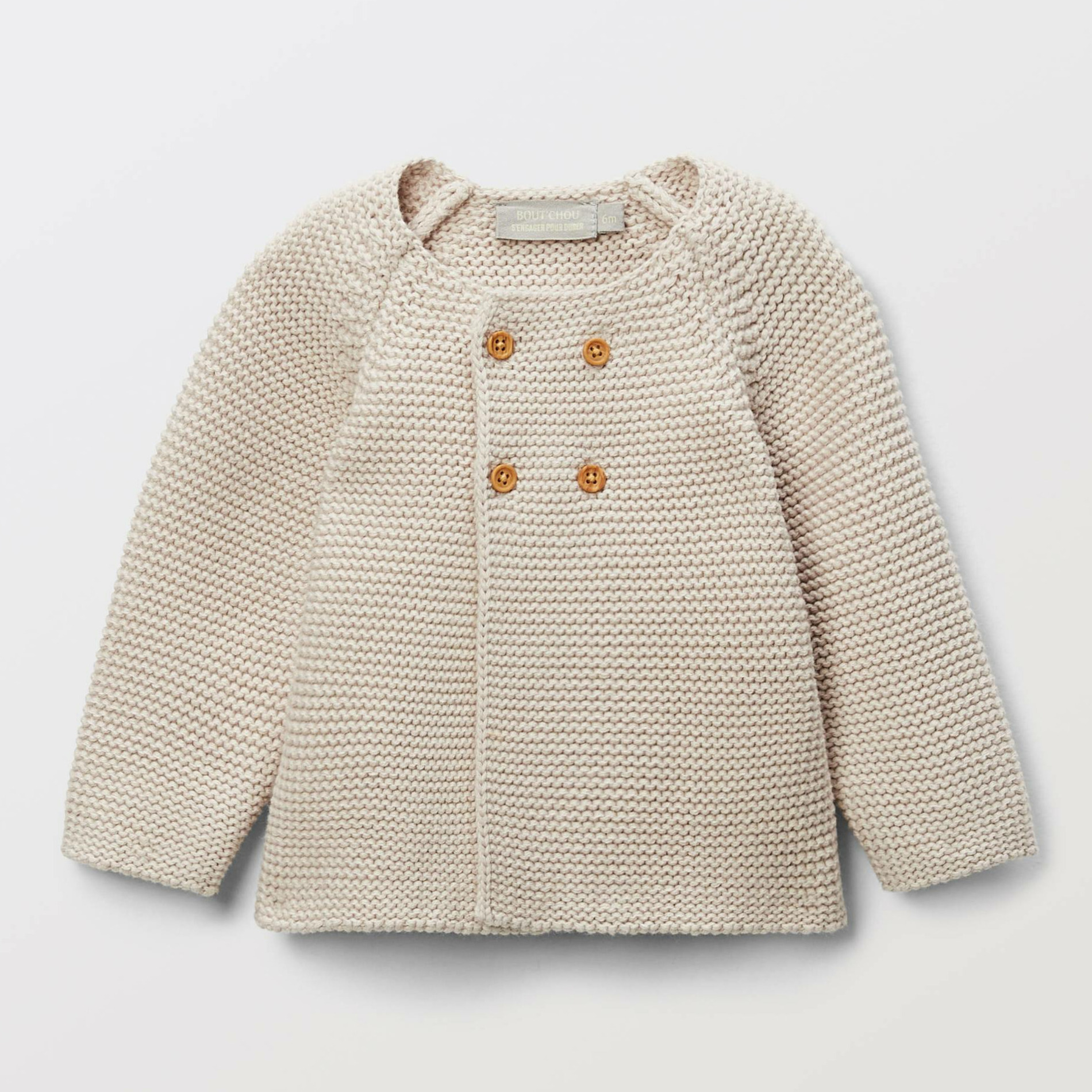 Cardigan uni en point mousse en coton, BOUT'CHOU