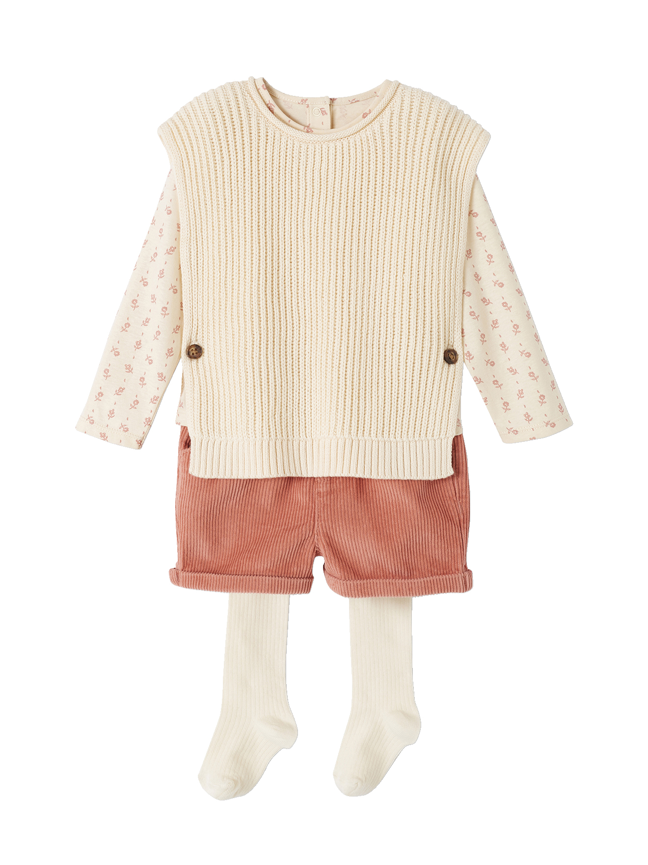 Ensemble 4 pièces : T-shirt + short + pull + collant, VERTBAUDET