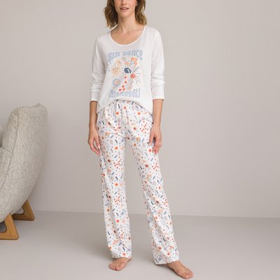 Printed Cotton Jersey Pyjamas with Long Sleeves LA REDOUTE COLLECTIONS