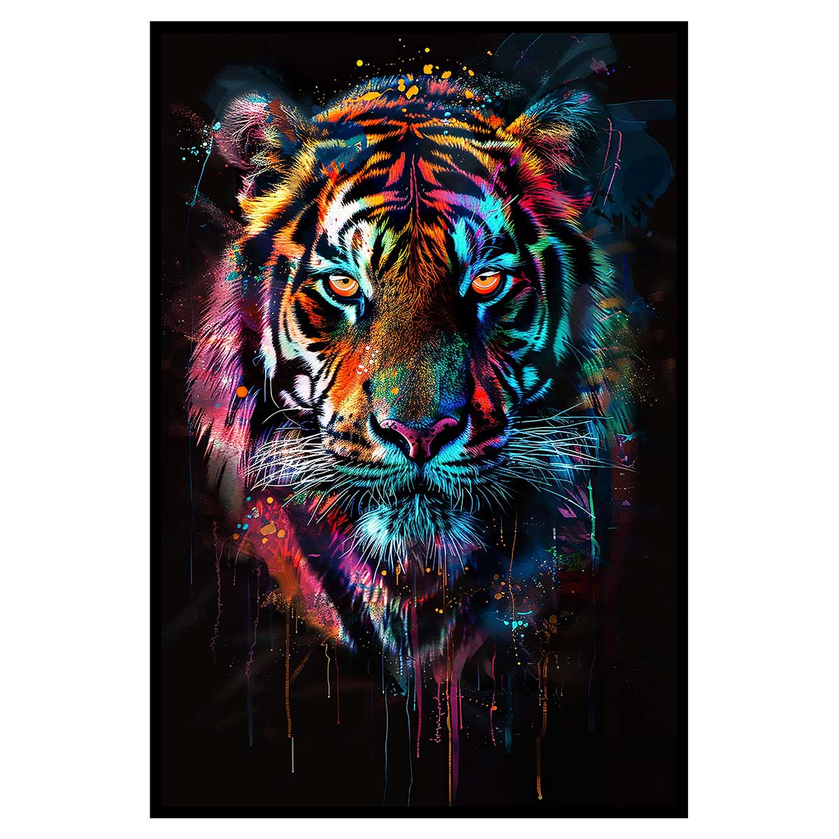 Affiche encadrée tigre multicolore art contemporain, HEXOA