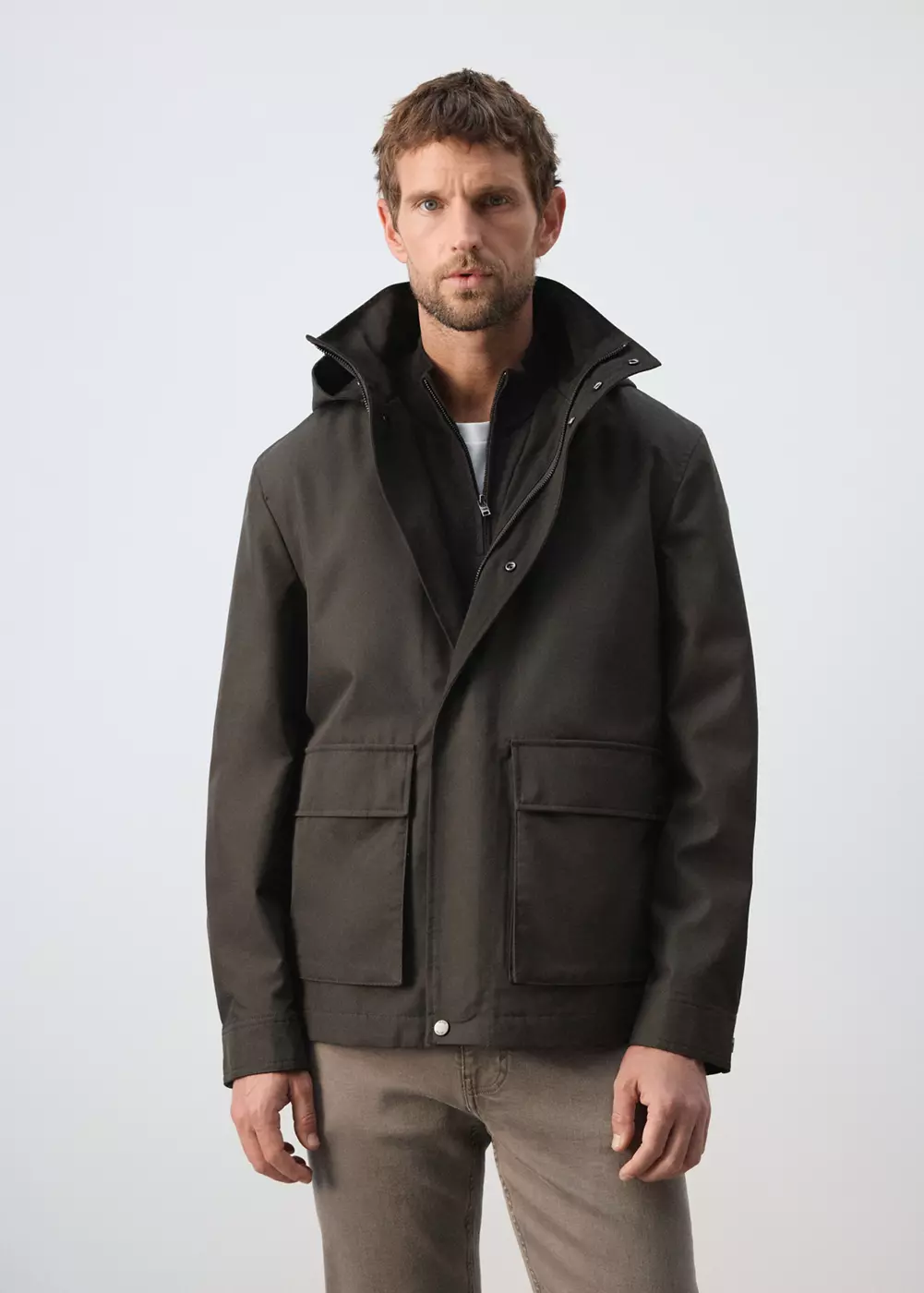 Parka mélange de coton avec capuche amovible, MANGO MAN