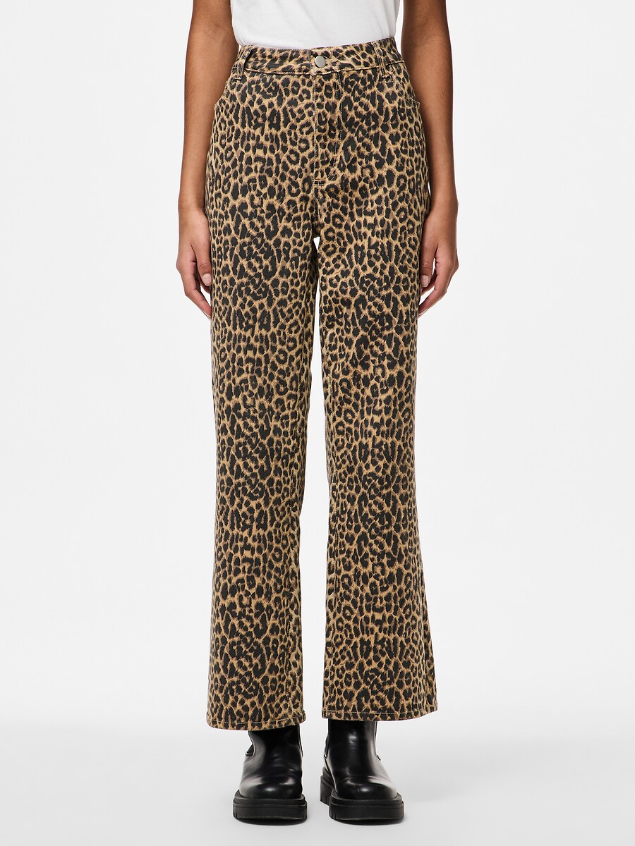 Rechte jeans met hoge taille en luipaardprint
