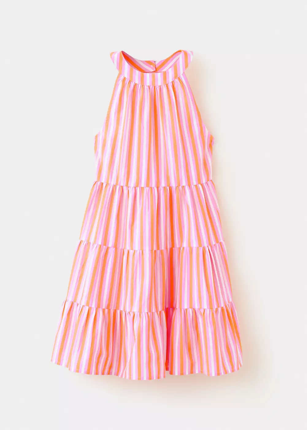 Robe col halter en coton à rayures, MANGO KIDS