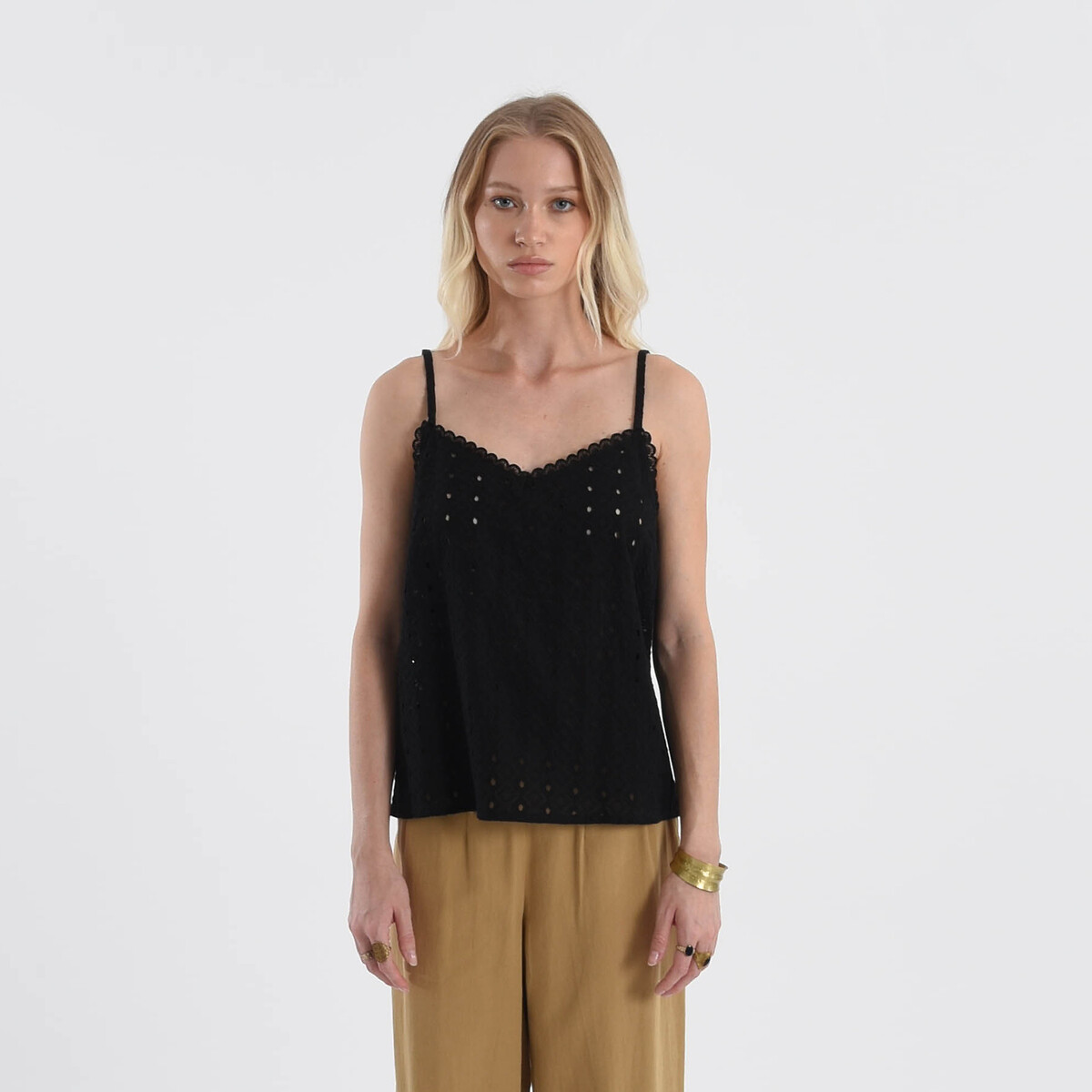 Cotton crochet cami, black, Molly Bracken | La Redoute