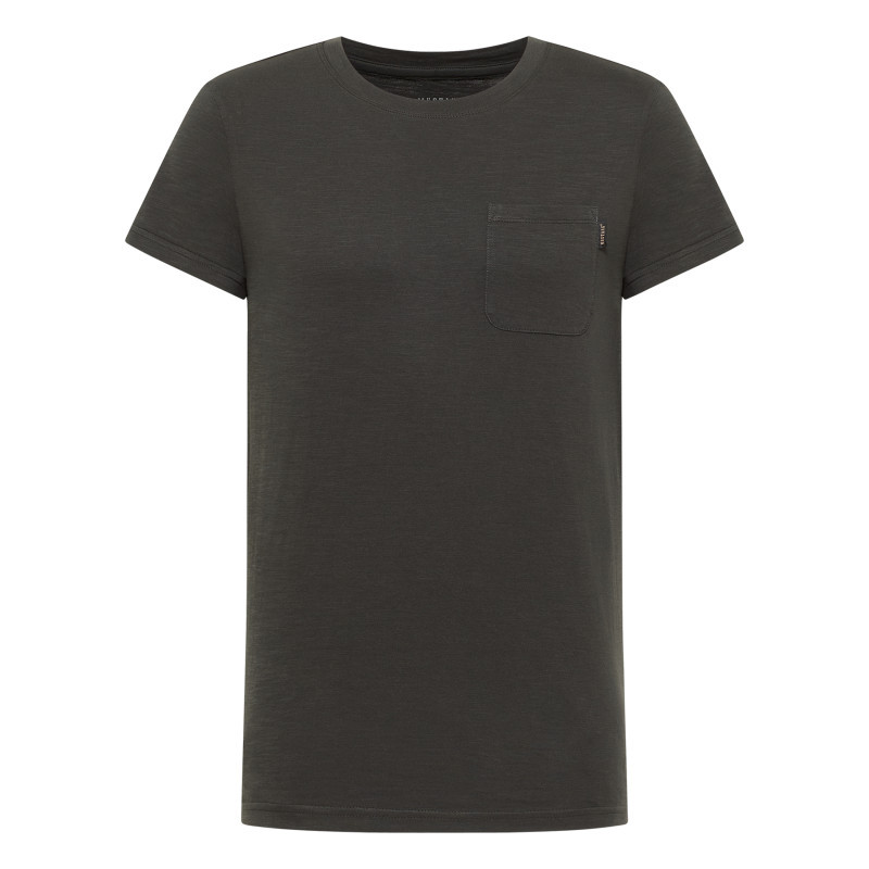 T-shirt en coton beige uni pourvu d'une poche plaquée sur le coeur, MUSTANG