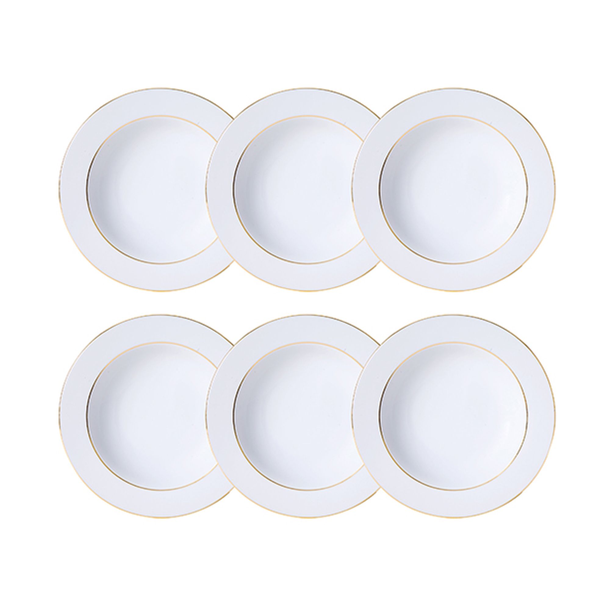 Lot de 6 assiettes creuses 22,5cm en porcelaine, CLASSIC FILET OR, NOVASTYL