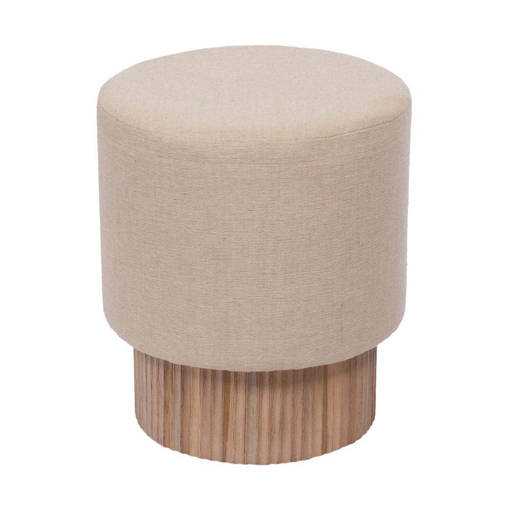 Tabouret en teck et tissu camel H50 cm, AMADEUS