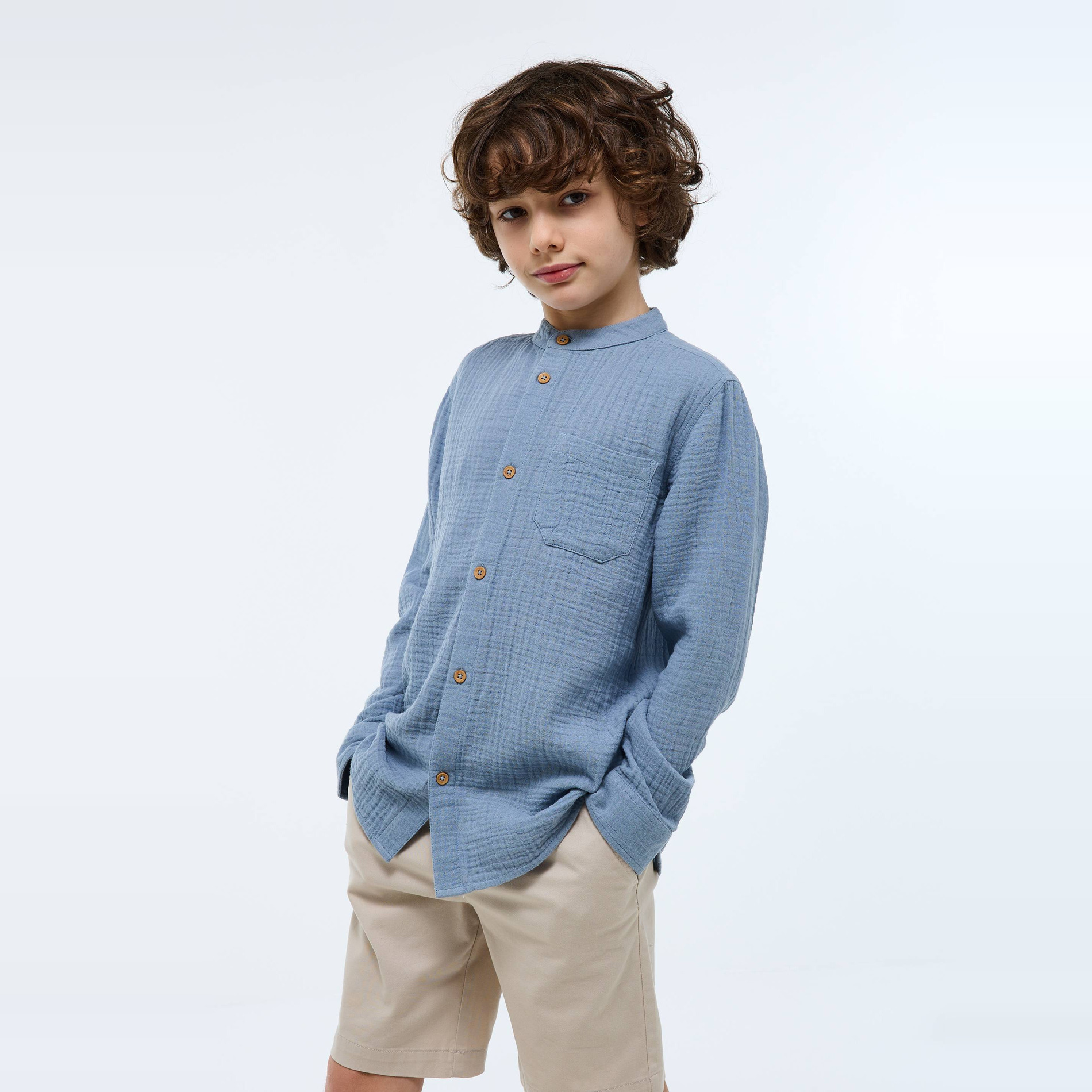 Chemise col mao unie en gaze de coton BIO GOTS, MONOPRIX