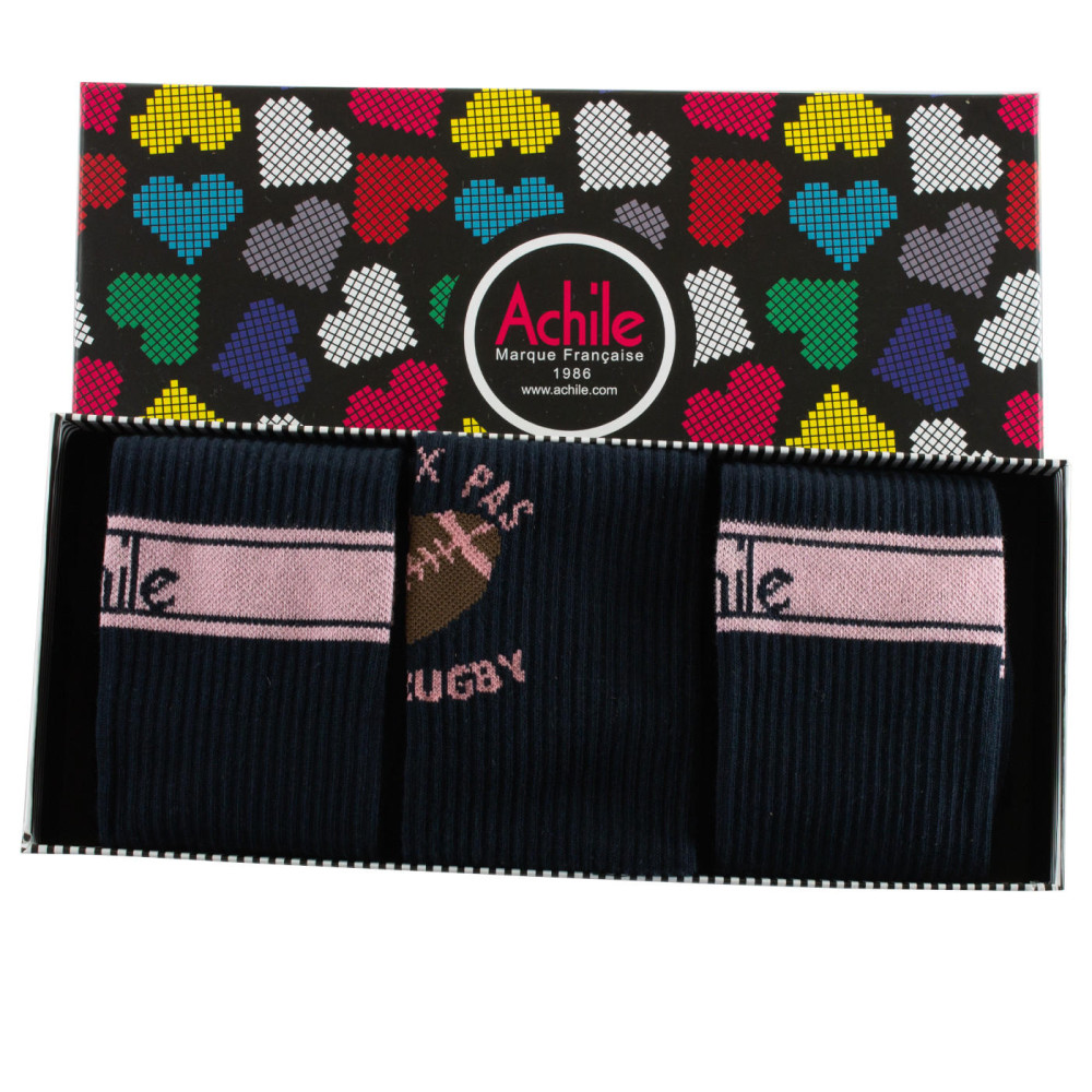 Coffret de 3 mi-chaussettes Homme à cotes fantaisie semelle bouclette Coton majoritaire, ACHILE
