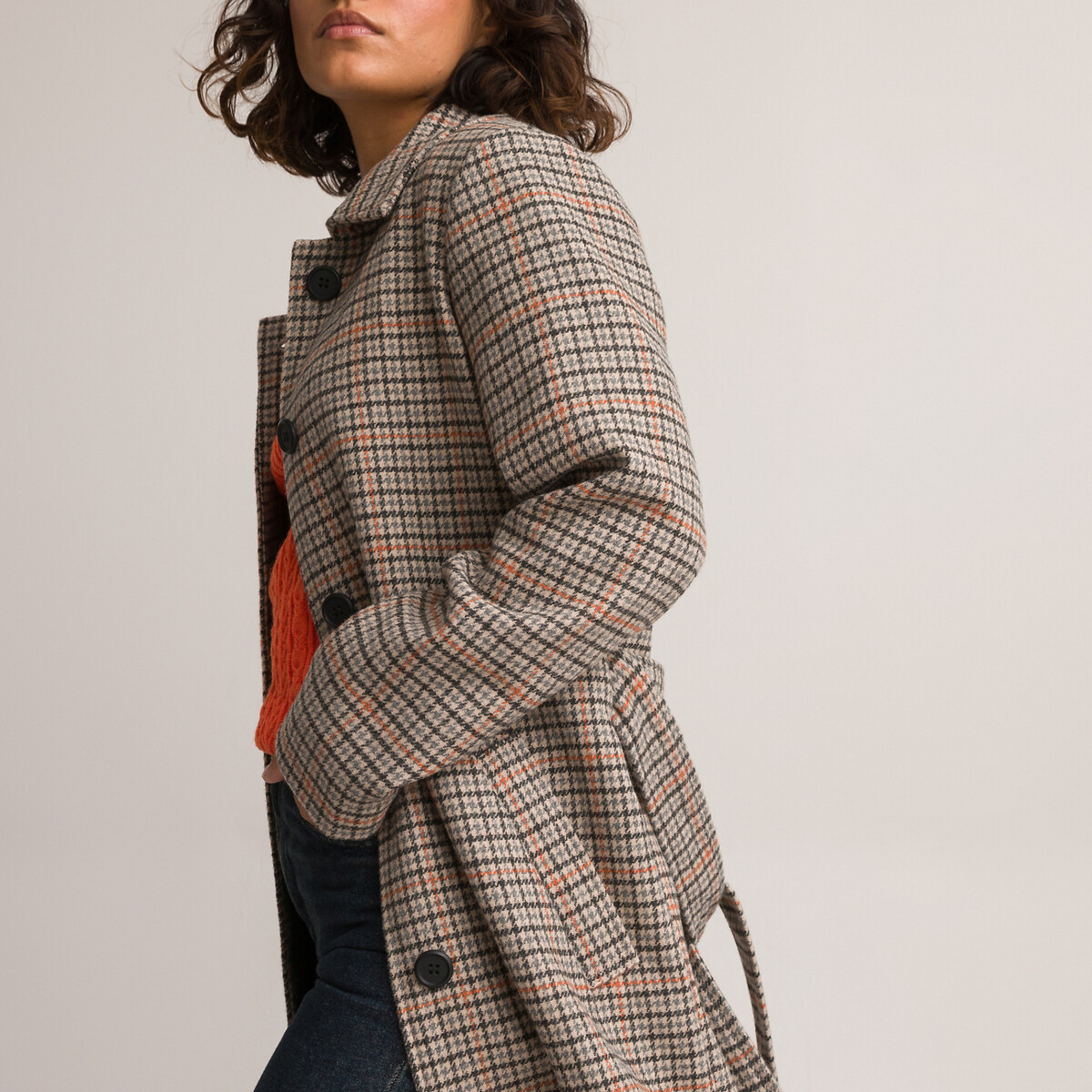 Recycled houndstooth check coat , grey 