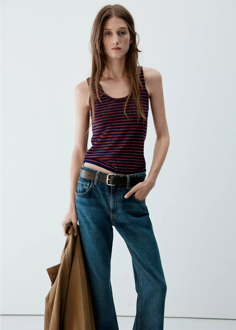 Top en maille à rayures en fil textile, MANGO