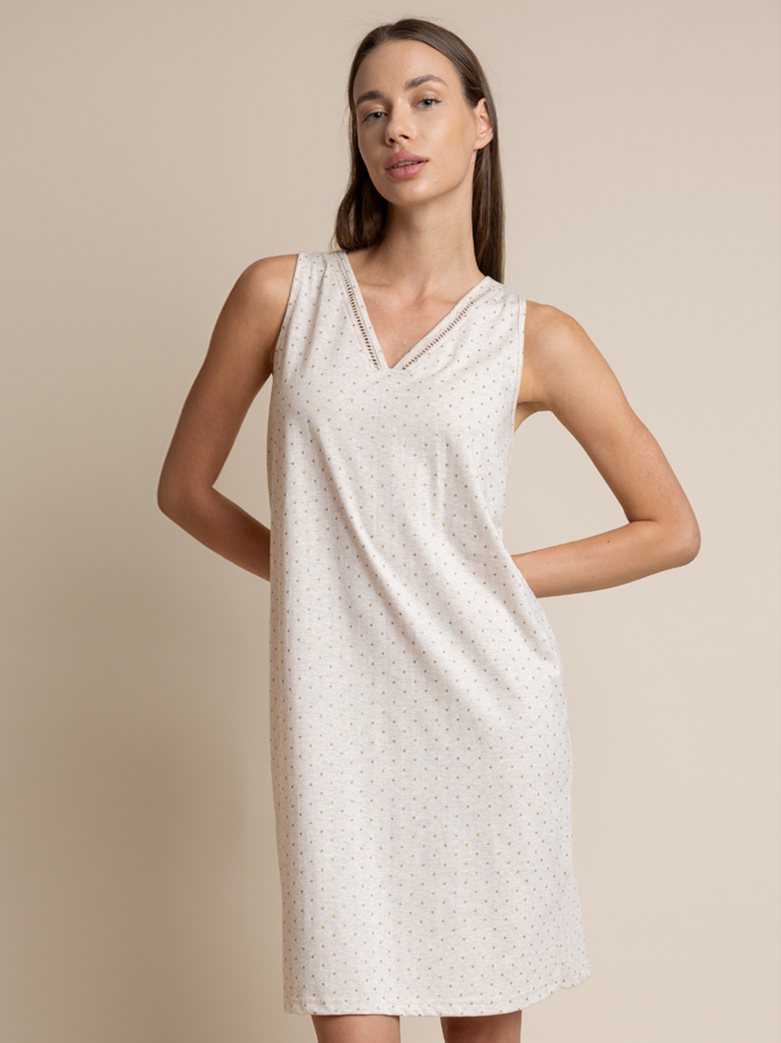 Chemise De Nuit 100% Coton Ete Femme Sans Manches E.Femme® Chemise