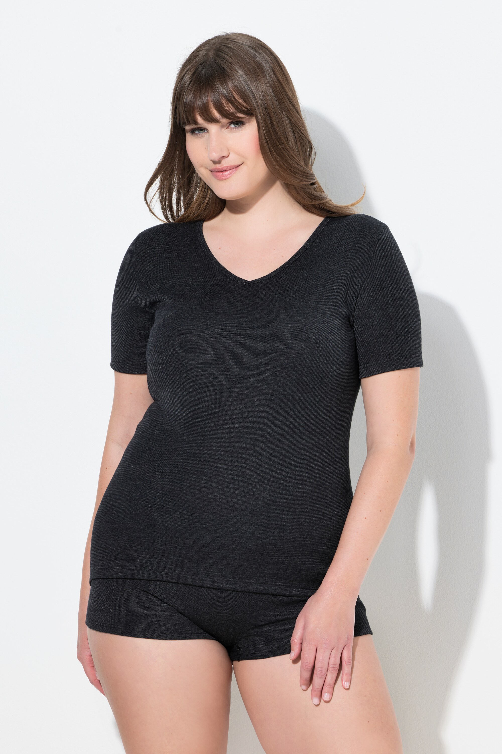 T-shirt slim thermique à col rond et manches, ULLA POPKEN