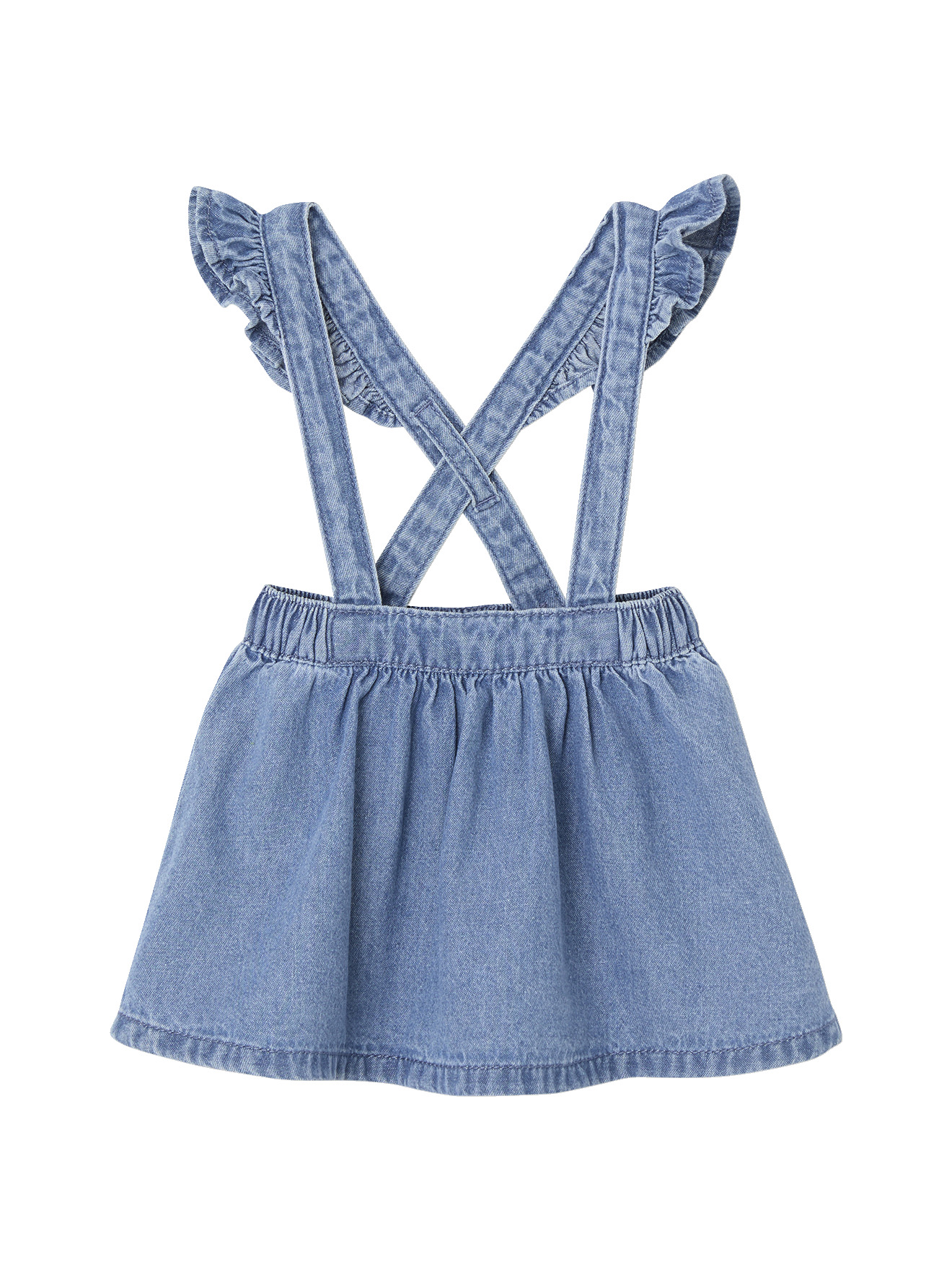 Jupe en denim à bretelles, VERTBAUDET