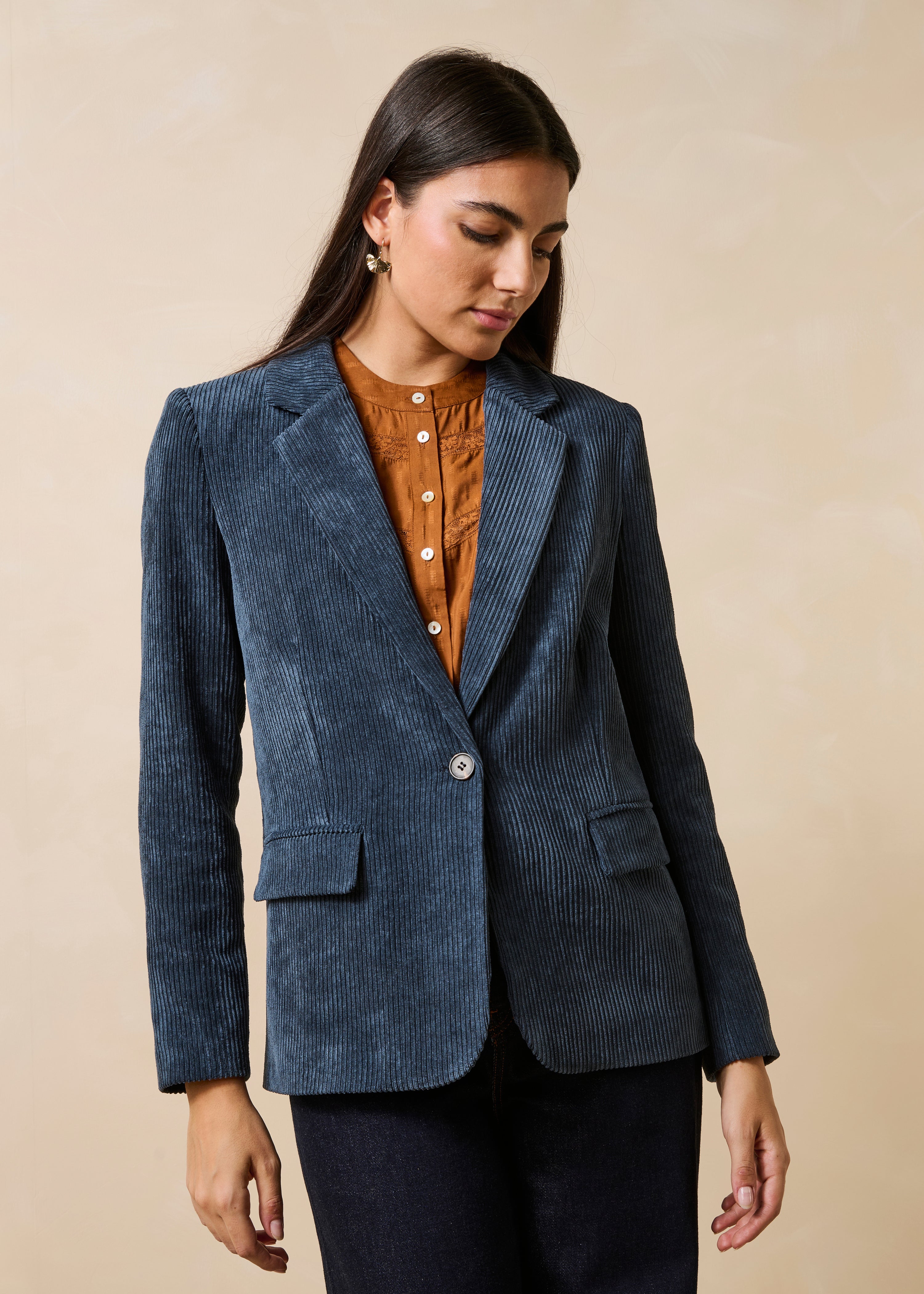 Veste tailleur en velours manches longues, LA FEE MARABOUTEE