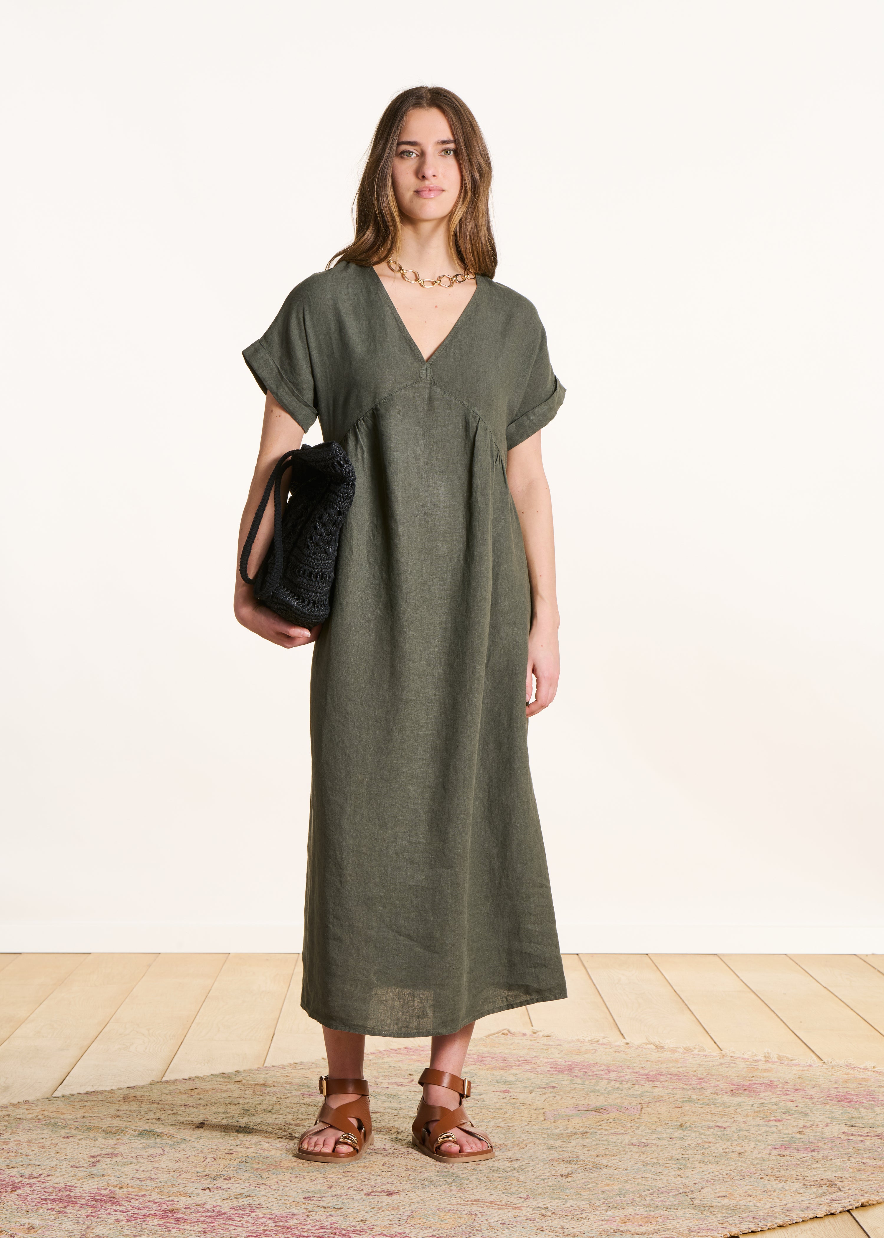 Robe longue ample en lin manches courtes, LA FEE MARABOUTEE