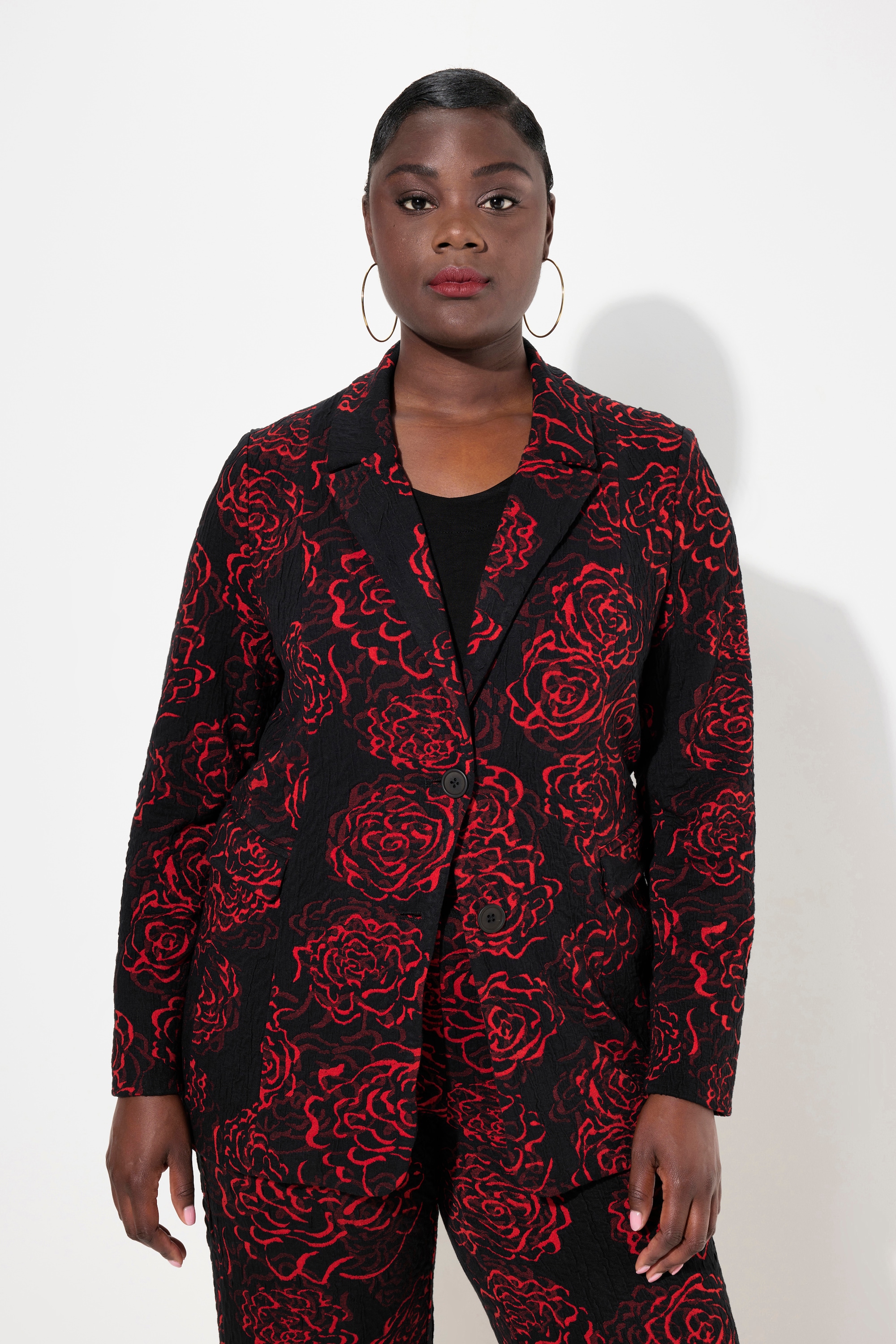 Blazer en jersey, motif Jacquard à fleurs, ULLA POPKEN
