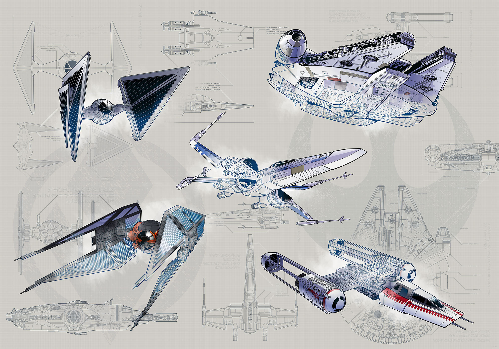 Papier peint Komar - Star Wars Blueprint Light - 400 x 280 cm, HEXOA