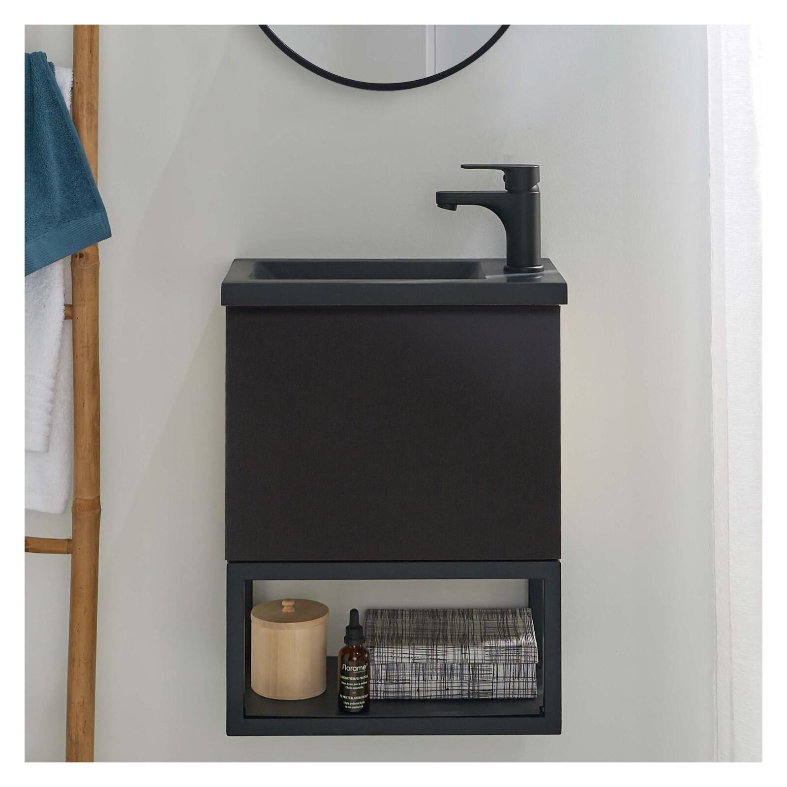 Meuble lave-mains suspendu métal et bois avec vasque en résine 40x50cm NOVA, MOB IN