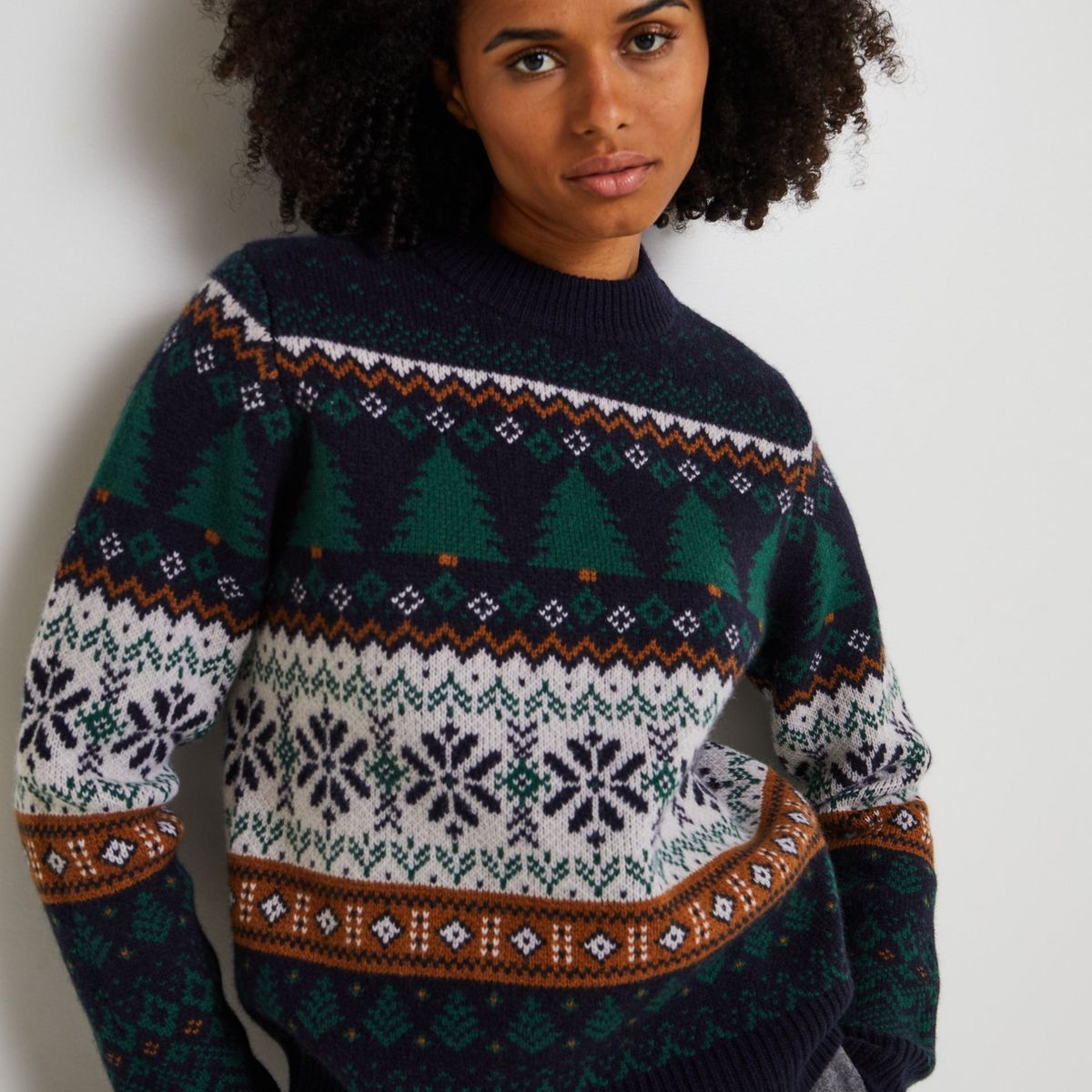 Pull jacquard fantaisie en laine certifi oeko tex Monoprix La