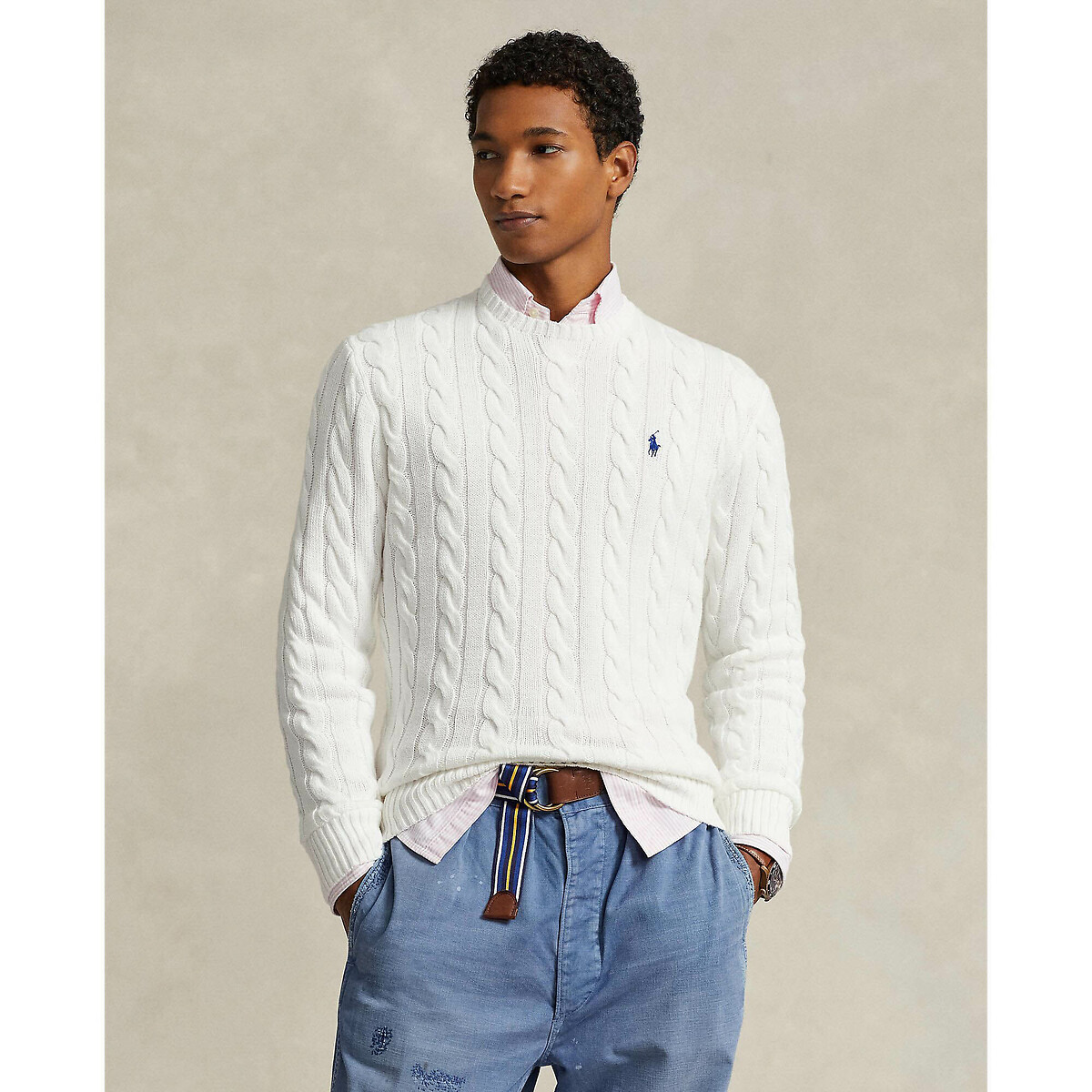Pull col rond en coton maille torsadée
