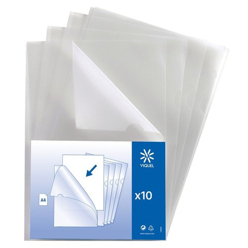 Lot de 50 pochettes coin a4 transparentes en plastique ultra résistant  transparent Viquel