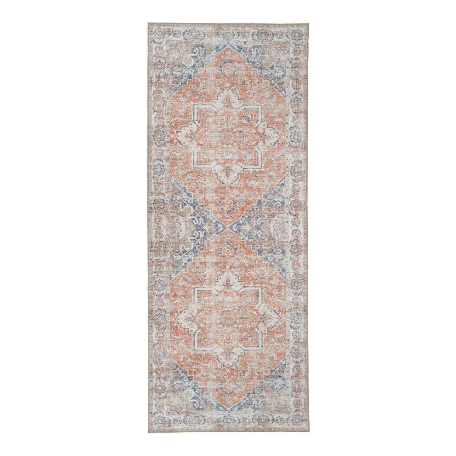 Tapis de couloir vintage tons orange et bleu FEZ, PIER IMPORT