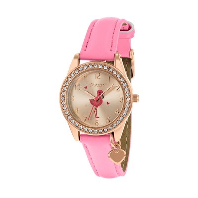 Kids Tikkers Pink Heart Charm & Flamingo Dial Watch TIKKERS