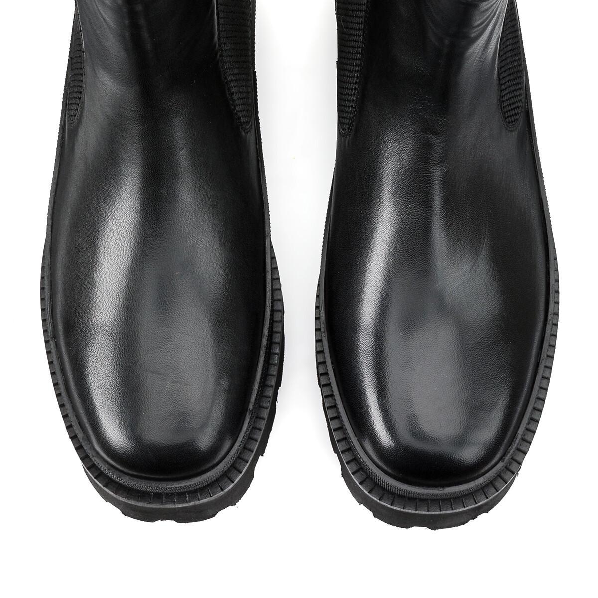 Chelsea boots in leer, brede hak, brede voet 38-45 zwart La Redoute  Collections Plus | La Redoute
