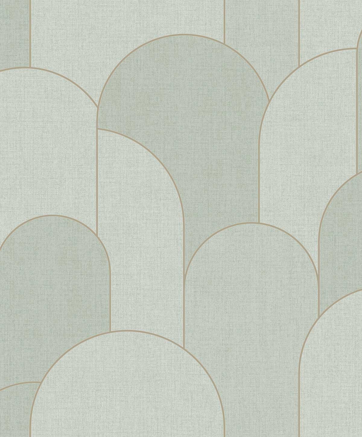 Papier peint arches art déco vert céladon doré, HEXOA