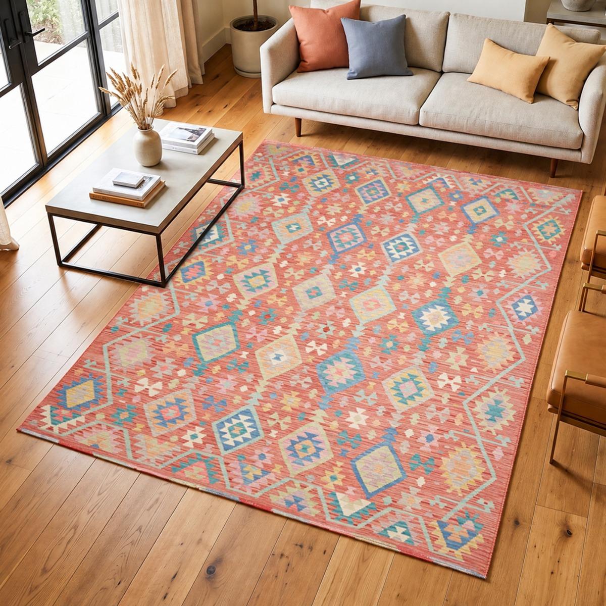 Tapis kilim, motif géométrique tissé plat en laine, KILIM 53, UN AMOUR DE TAPIS
