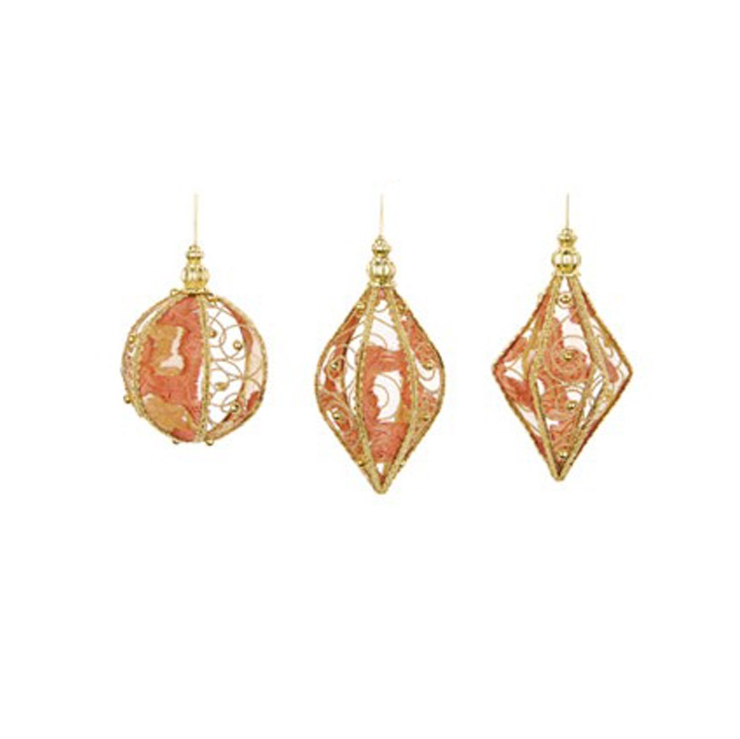 Lot de 3 Boules de Noël en Métal Rouge Perles et Velours, EDEN