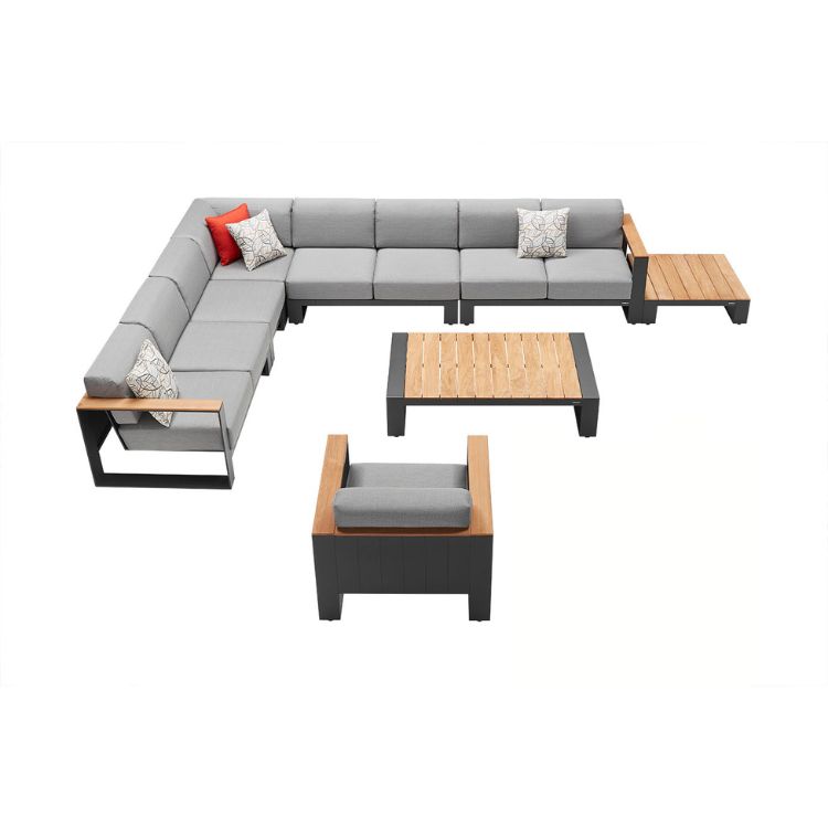 Canapé d'angle de jardin en aluminium et teck, SOFY, AU JARDIN DE CHLOÉ