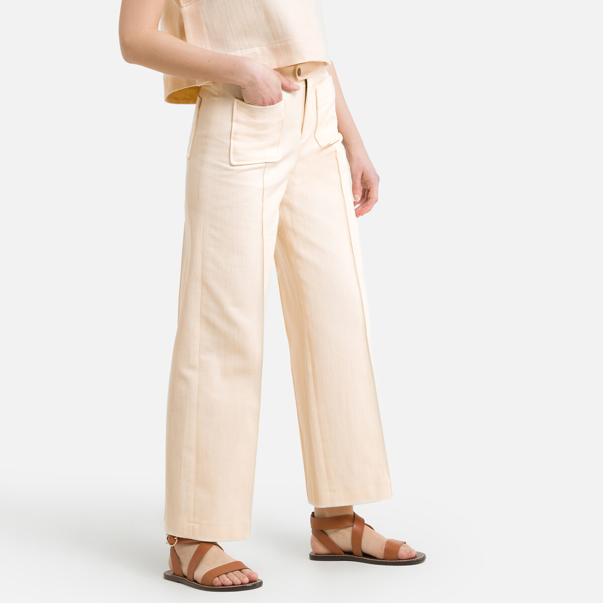 Harry Wide Leg Trousers in Cotton, Cropped Fit Length 29.5"