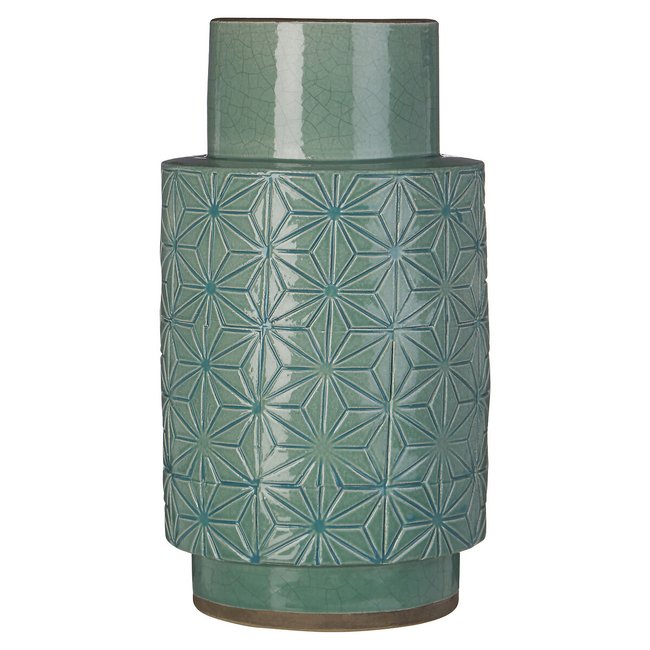 30cm Green Geo Earthenware Vase, green, SO'HOME