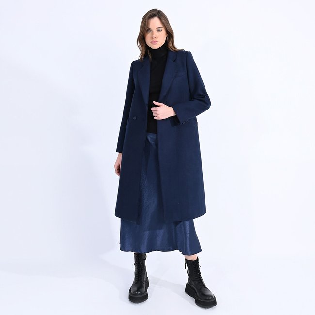 Long buttoned coat, navy blue, Molly Bracken | La Redoute